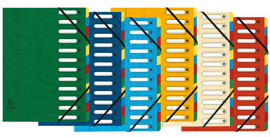 Bild von Exacompta 55075E Premium Ordnungsmappe Harmonika. Aus extra starkem Colorspan-Karton DIN A4 7 Fächer und 2 Gummizüge mit Indexfenster und dehnbarem Rücken Register-Mappe rot