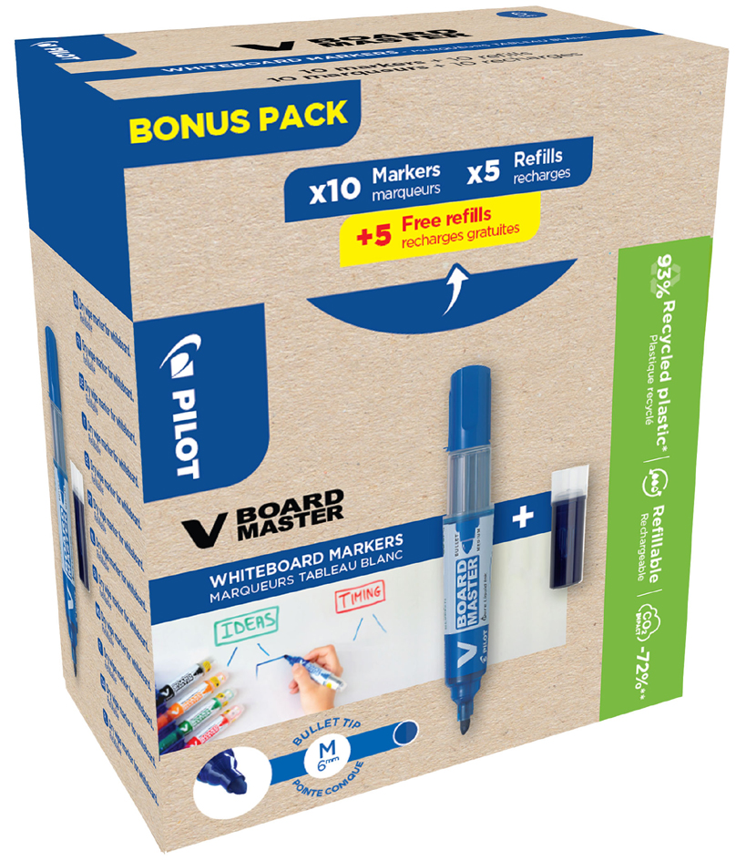Bild von PILOT Whiteboard Marker V-Board Master Greenpack Whiteboard-Marker-Set blau 2,0 - 5,0 mm
