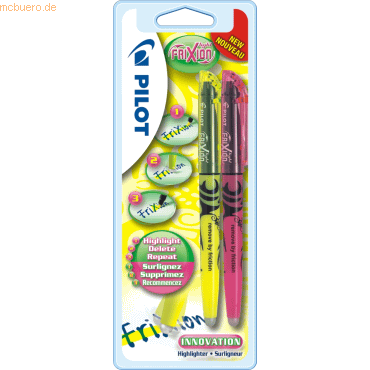 Bild von 12 x Pilot Textmarker Frixion light 3,8mm pink/gelb Blister VE=2 Stück