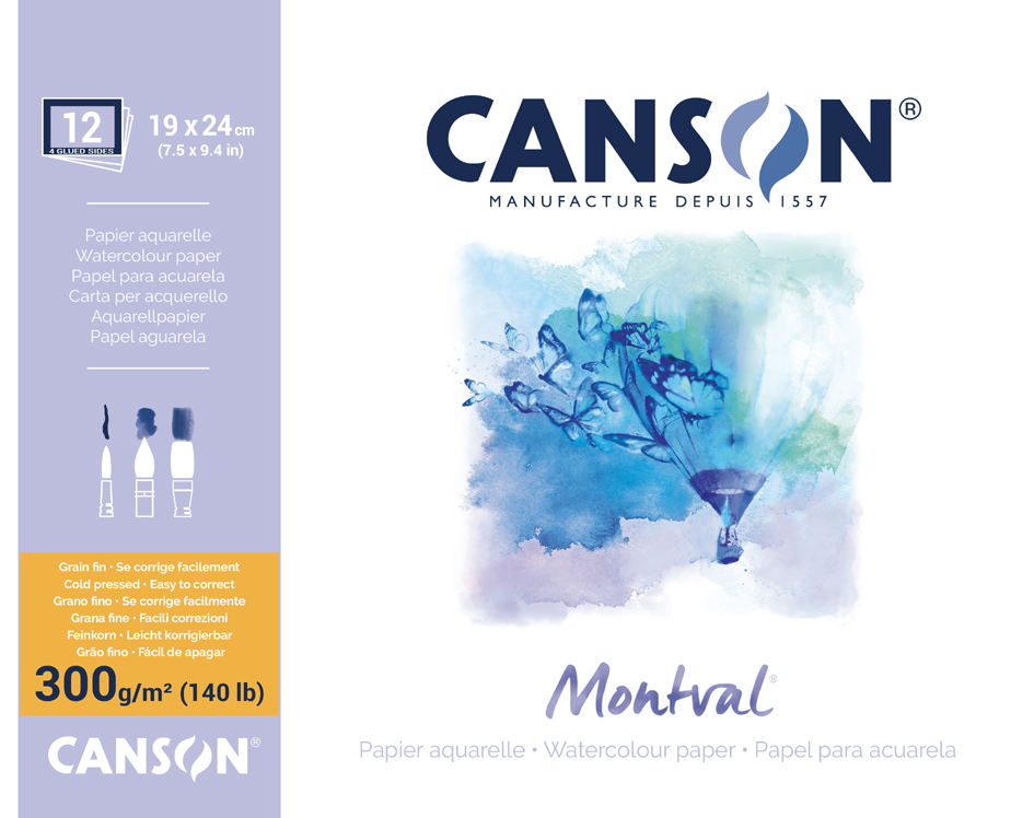 Bild von CANSON Montval, Aquarellpapier, fein, 300 g/m², rundum geleimter Block, 24 x 32 cm, Weiß, 12 Blatt