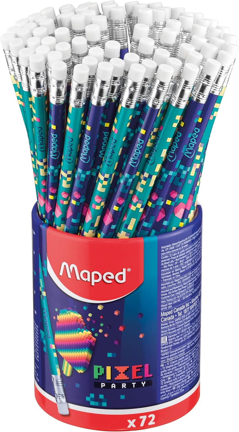 Bild von Maped - 72x ergonomische Drei-Kant-Bleistifte PIXEL PARTY mit Radiergummi - HB mittel