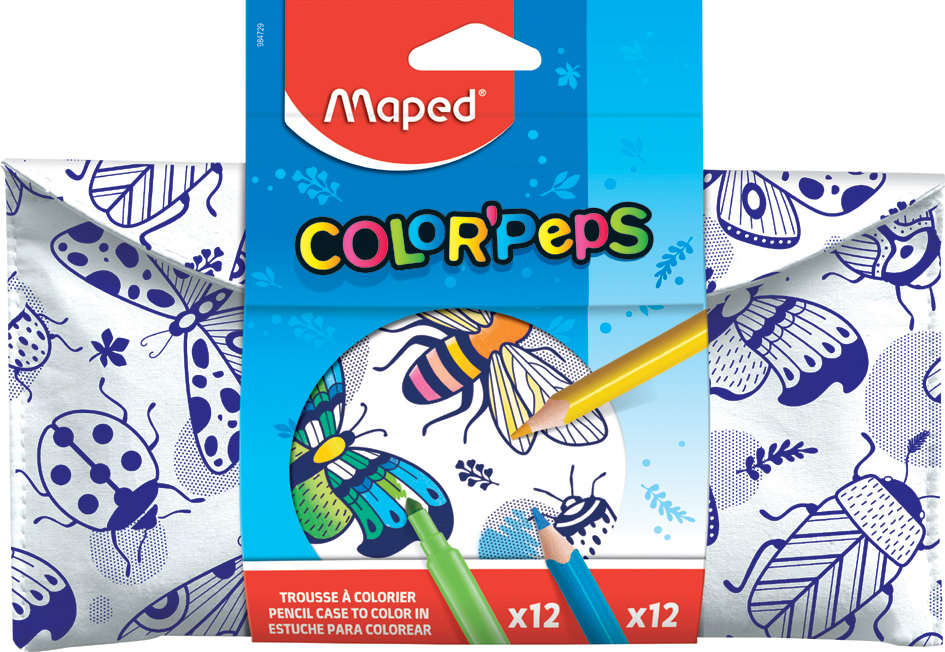 Bild von Maped - XXL Ausmalbares Federmäppchen inkl. 12x Buntstifte Strong & 12x Filzstifte LONGLIFE - einfaches Finden und Herausnehmen der Stifte - bemalbar mit Bunt- und Filzstiften -mit Klettverschluss