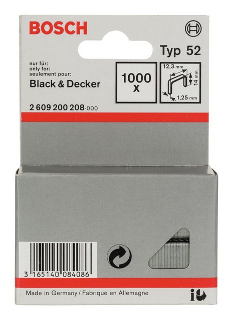 Bild von Bosch Professional Zubehör, Tackerklammern + Tackernägel, Flachdrahtklammer Typ 52, 12,3 x 1,25 x 14 mm