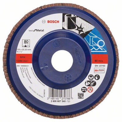 Bild von Bosch 1x PRO Metal X571 Fächerschleifscheibe, gerade Ausführung, Kunststoff, für kleine Winkelschleifer (für Stahl, Edelstahl, Ø 125 mm, Körnung 80, Professional Zubehör Kleiner Winkelschleifer)