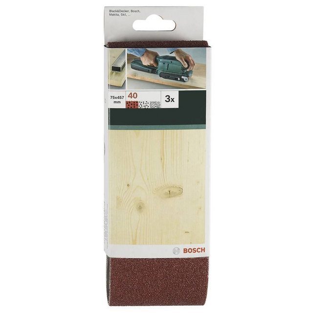 Bild von Bosch Accessories Schleifband (für Bandschleifer verschiedene Materialien, 3 Stück, 75 x 533 mm, Körnung 150), 2609256220