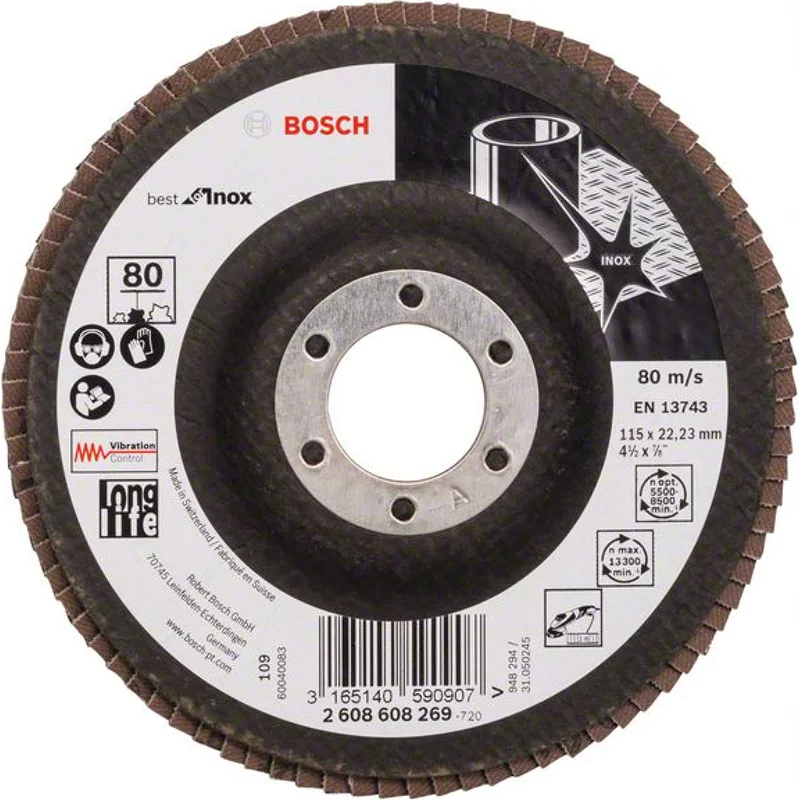 Bild von Bosch Accessories Professional Faecherschleifscheibe X581 Best for Inox 115mm Korn 80, 1 Stk. Schwarz