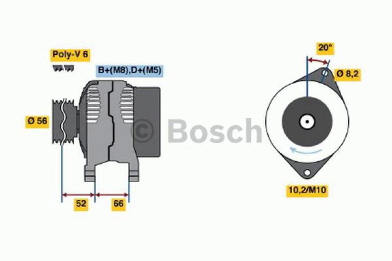 Bild von BOSCH 0 986 038 791 Lichtmaschine 14V 95A PEUGEOT: 306 Convertible, Expert I Van, 306 Hatchback, FIAT: Ducato II Van, Ducato II Platform/Chassis
