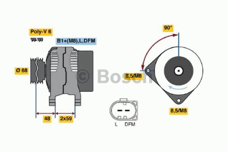 Bild von BOSCH 0 986 041 230 Lichtmaschine 14V 90A VOLKSWAGEN: TRANSPORTER 4 Bus, Transporter 4