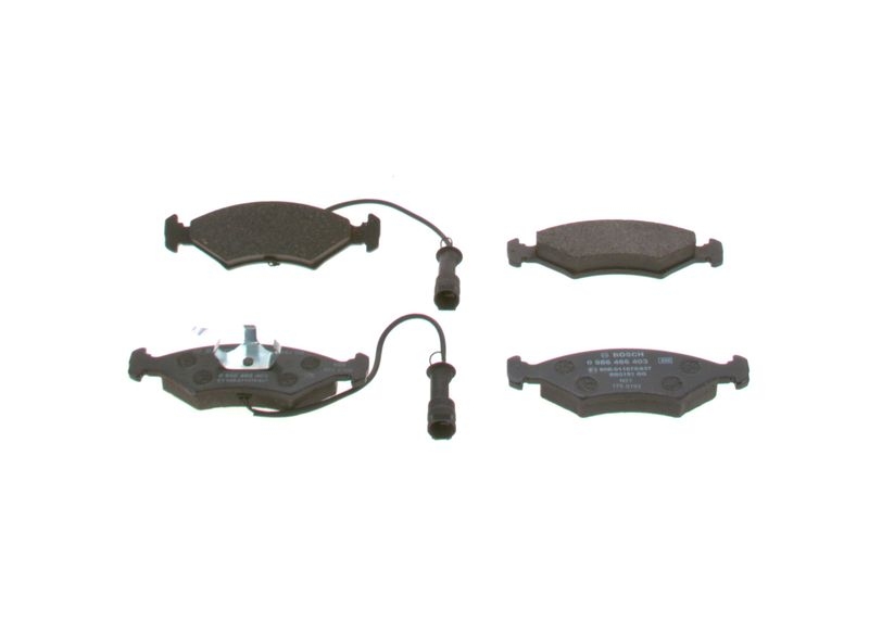Bild von BOSCH 0 986 466 403 Bremsbelagsatz Bremsbeläge, Bremsklötze, Bremssteine Low-Metallic mit integriertem Verschleißsensor mit Kolbenclip