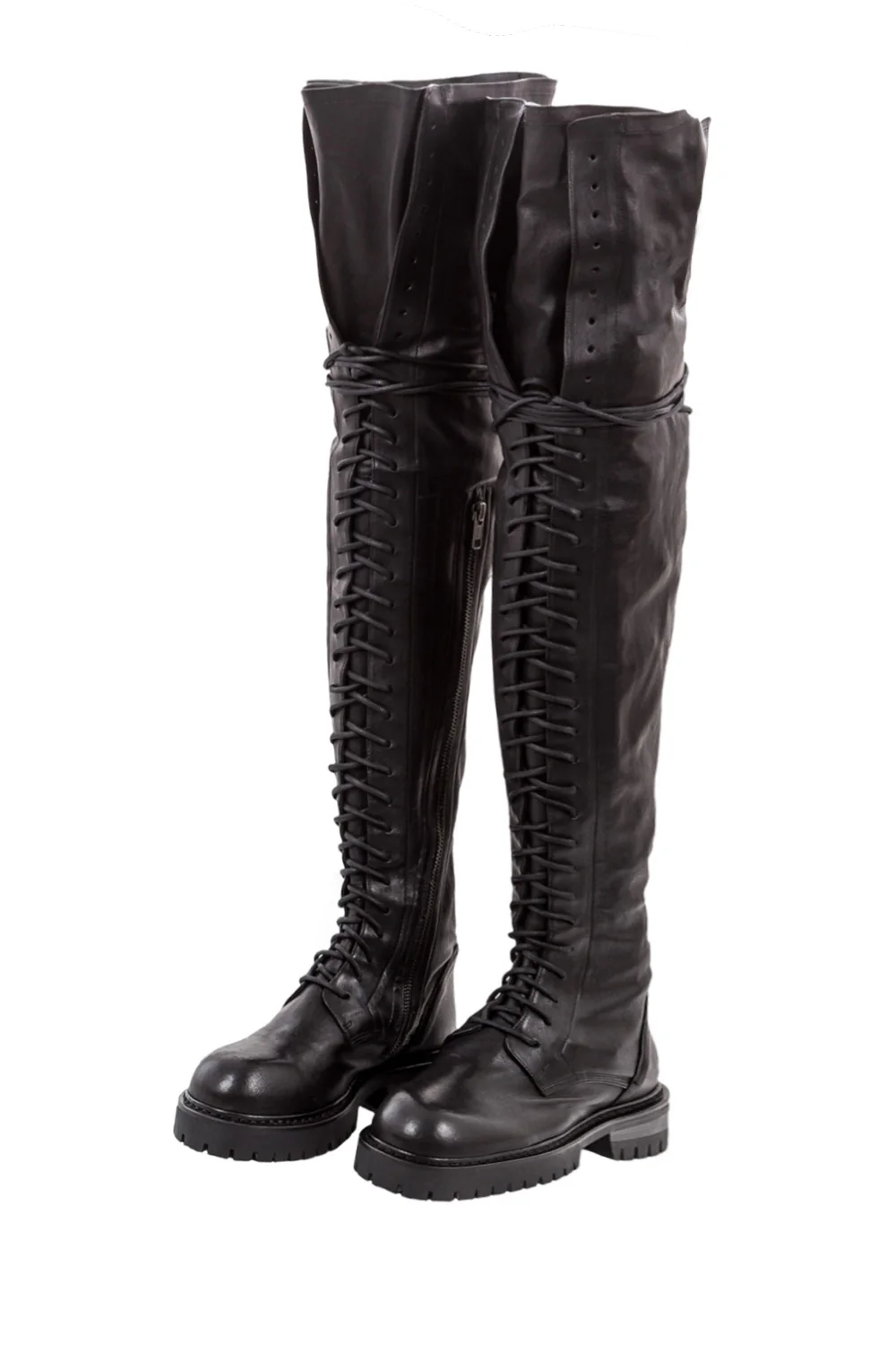 Bild von Ann Demeulemeester Damen Overknees aus Stretchleder schwarz