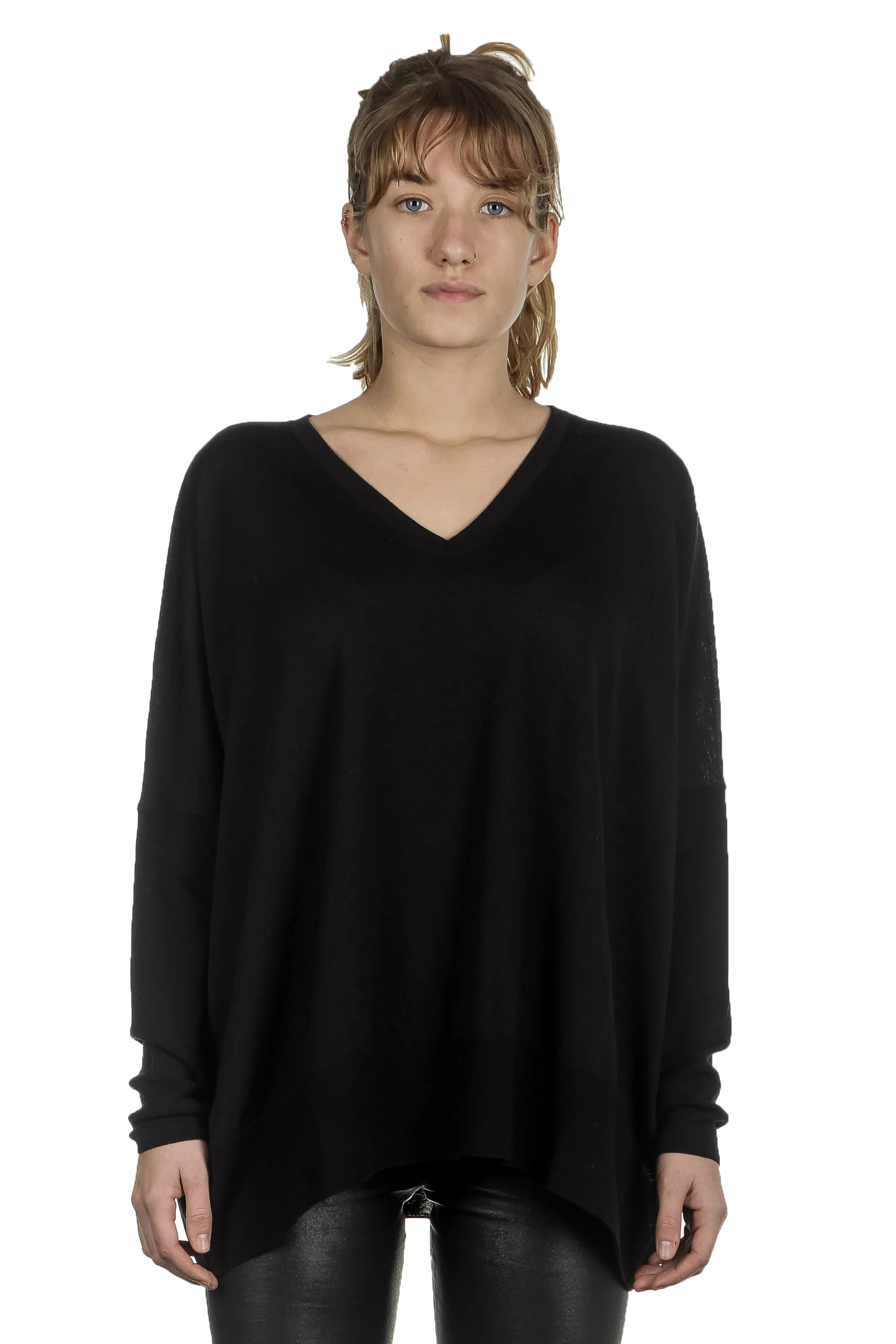 Bild von Larens Zurich Damen Pullover mit V-Ausschnitt aus Merinowolle schwarz