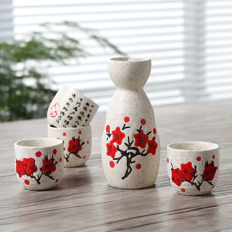 Bild von Vintage Keramik Sake Topf Tassen Set Zeichen Gedicht Japanische Küche Sake Flasche Geist Topf Set