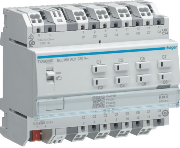 Bild von Hager Schalt-/Jalousieaktor TYAS608D 8/4-fach KNX 16A C-Last (TYAS608D)