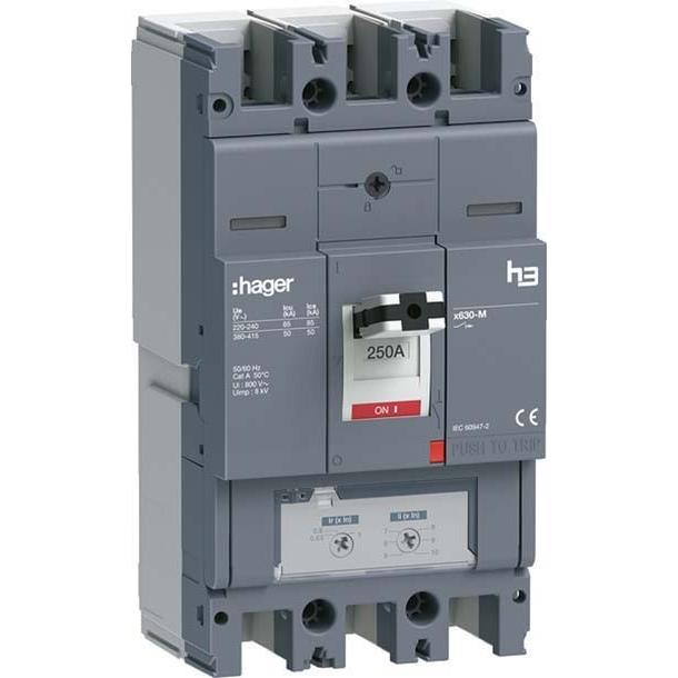 Bild von Hager HMJ250DR h3 x630 TM ADJ 3P3D 250A 50kA Leistungsschalter, Relais