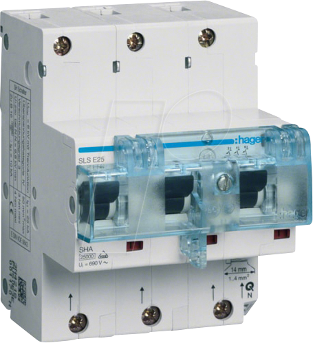 Bild von Hager HTN350E. Nennstrom: 50 A. Module Menge (max): 4,5 Modul(e). Breite: 85 mm, Tiefe: 81 mm, Höhe: 110 mm (HTN350E)
