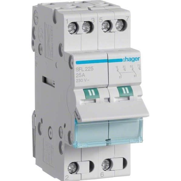 Bild von Hager HAG SFL225 Wechselschalter 2P 25A Fusskontakt unten, Elektronikzubehör + Gehäuse