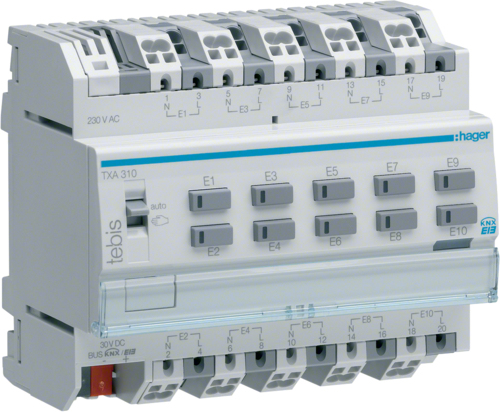 Bild von Hager, Verteilerschrank Zubehör, Binäreingang 10fach 230VAC TXA310 REG KNX
