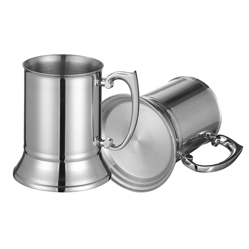 Bild von 1PCS Tankard Stein Doppelwandige Edelstahl Bierkrug Cocktail Frühstück Milchbecher mit Handgriff
