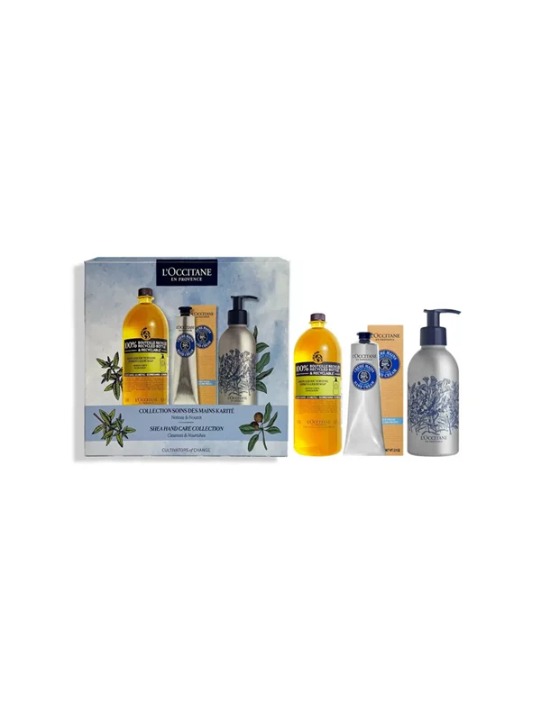 Bild von L'Occitane Shea Handpflege Set = Öko-Nachfüllpackung Shea Flüssigseife Verbene 500 ml + Handcreme 75 ml - 1 Forever Bottle 250 ml