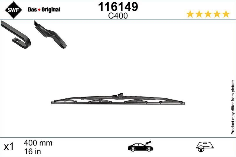 Bild von SWF 116149 Scheibenwischer Wischblatt, Wischerblätter, Heckscheibenwischer 400 Bügelwischblatt 16 HYUNDAI: ix35, i30 III Estate, i40 Estate