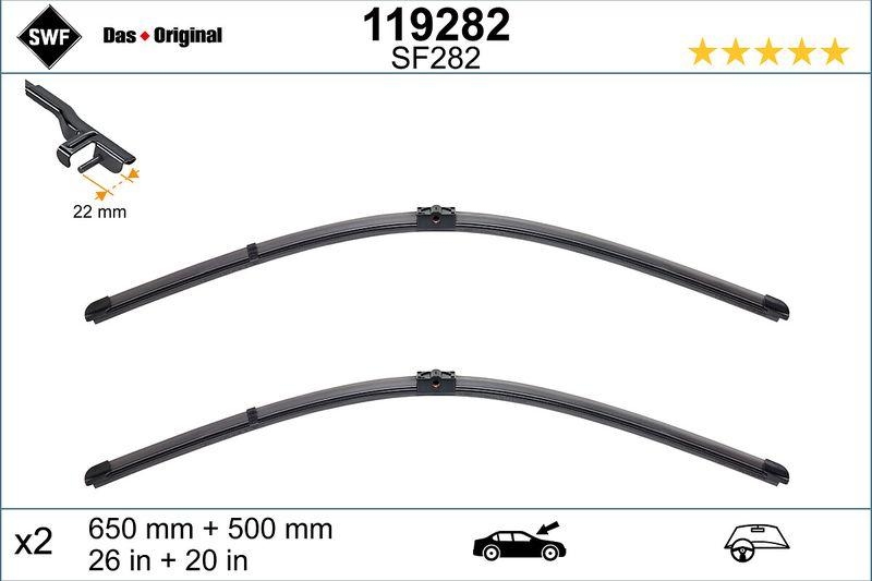 Bild von SWF VisioFlex 119282 Scheibenwischer Wischblatt, Wischerblätter, Heckscheibenwischer 650, 500 vorne Rahmenlos mit Spoiler für Linkslenker BMW: X3