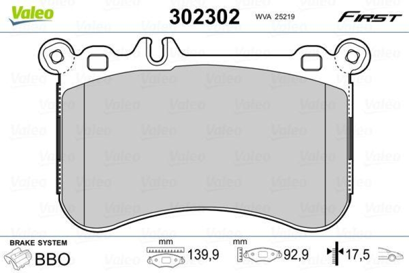 Bild von VALEO 302302 Bremsbelagsatz Bremsbeläge, Bremsklötze, Bremssteine Vorderachse exkl. Verschleißwarnkontakt mit Anti-Quietsch-Blech