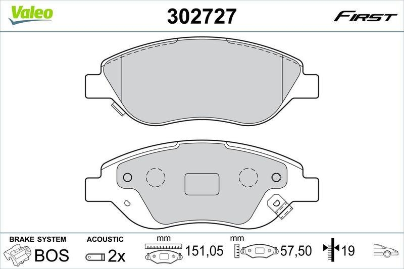 Bild von VALEO 302727 Bremsbelagsatz Bremsbeläge, Bremsklötze, Bremssteine Vorderachse inkl. Verschleißwarnkontakt mit Anti-Quietsch-Blech FIAT: Tipo Estate