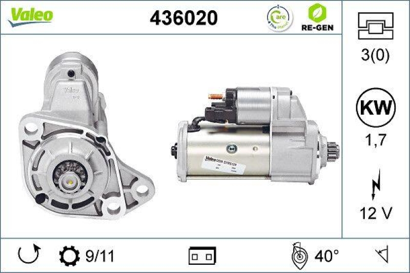 Bild von VALEO Starter REMANUFACTURED PREMIUM 12V für VW 068911024K 176911023 0176911023 436020