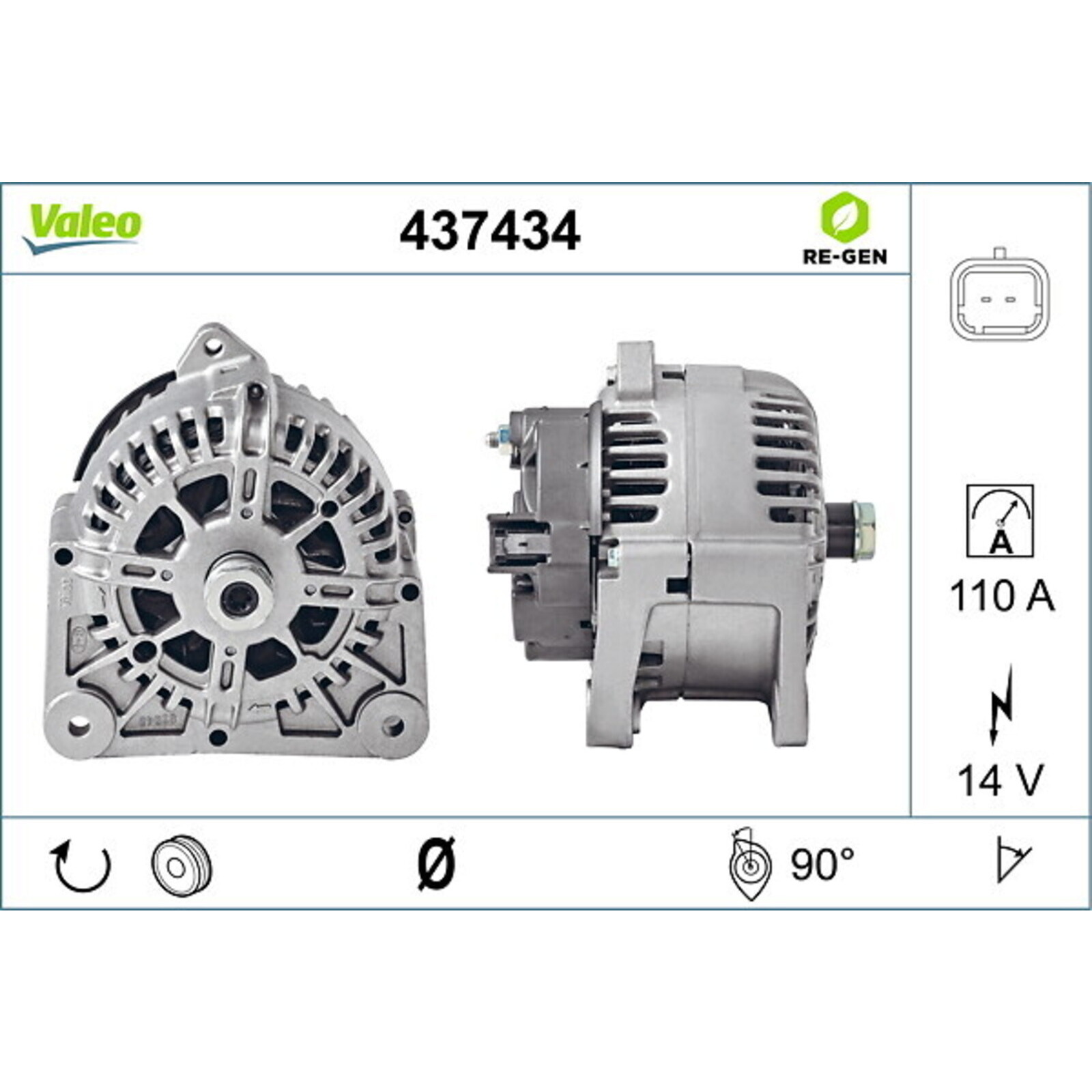 Bild von VALEO 437434 Lichtmaschine 14V 110A RENAULT: SCENIC 2, CLIO 2, MEGANE 2 Kombi