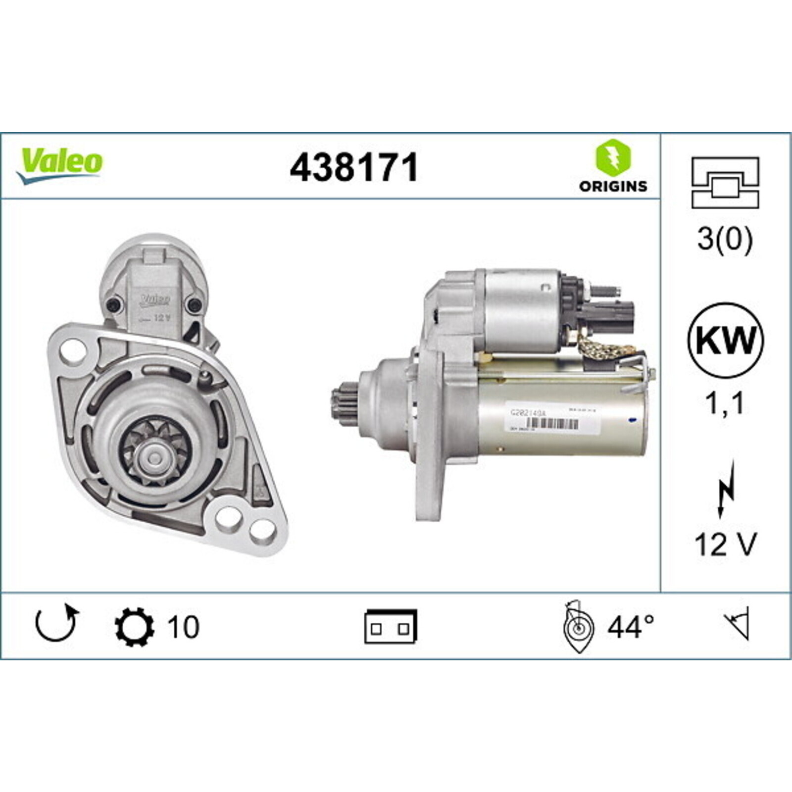 Bild von VALEO NEW ORIGINAL PART 438171 Anlasser Starter 12 1,1 10 NO R  135 76 VOLKSWAGEN: Transporter 5 Bus, Touran I, Polo IV Hatchback