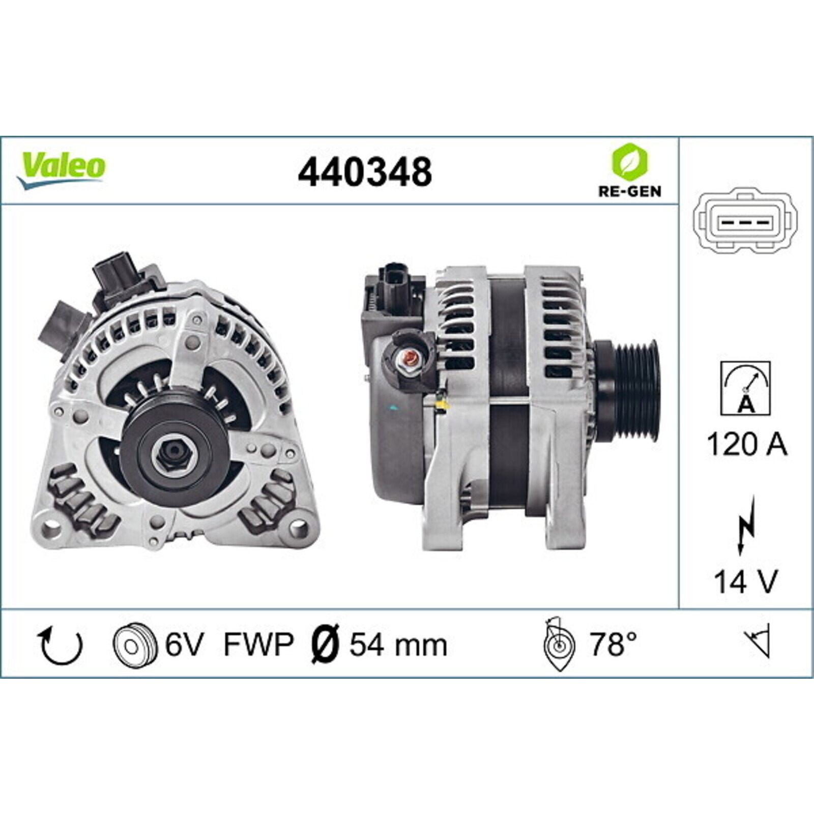 Bild von VALEO 440348 Lichtmaschine 14V 120A FORD: Focus 2, Fusion Estate, FIESTA 5, VOLVO: V50, S40 II, MAZDA: 3 Hatchback