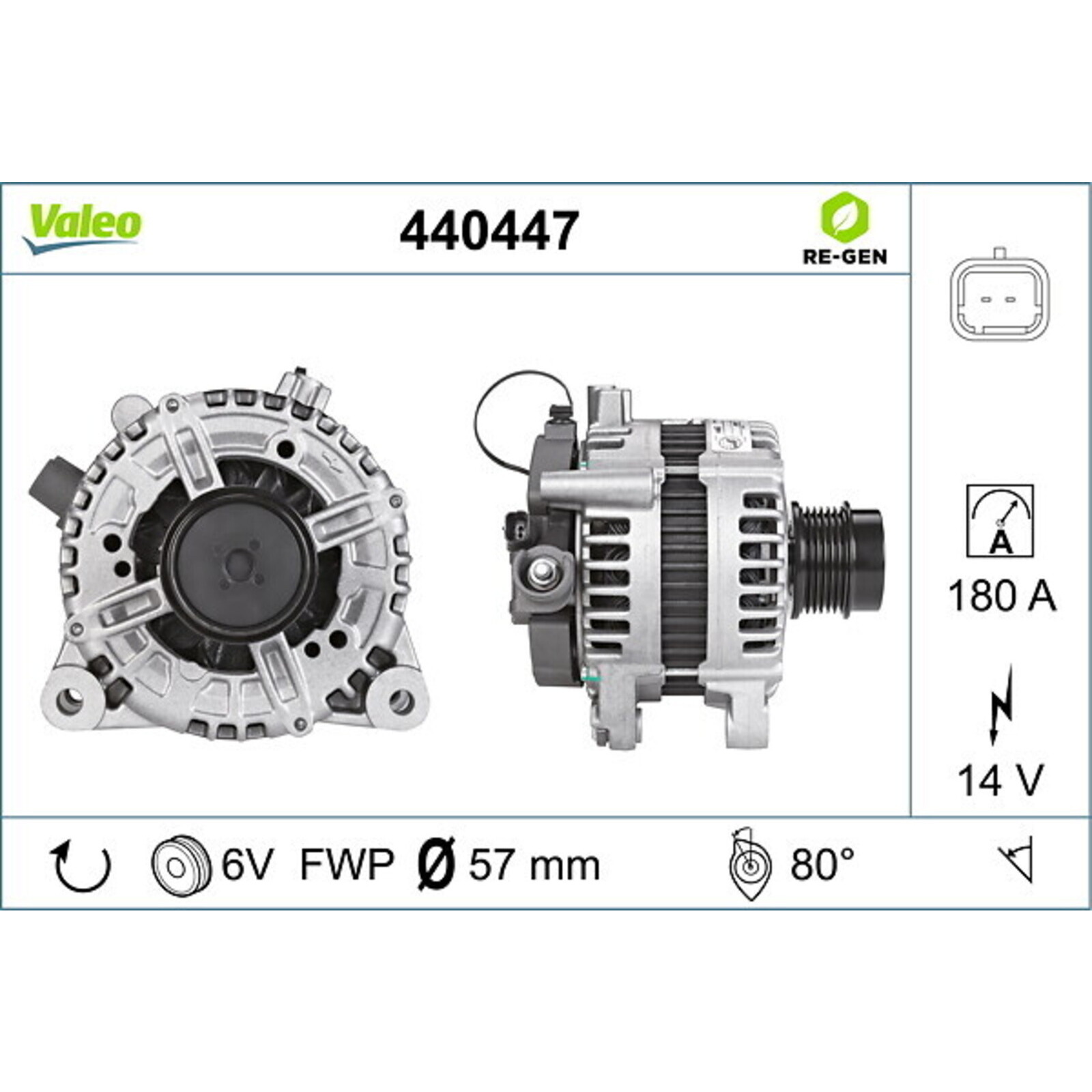 Bild von VALEO 440447 Lichtmaschine 14V 180A CITROËN: C5 III Estate, C6 Saloon, PEUGEOT: 407 Saloon, 607 Saloon