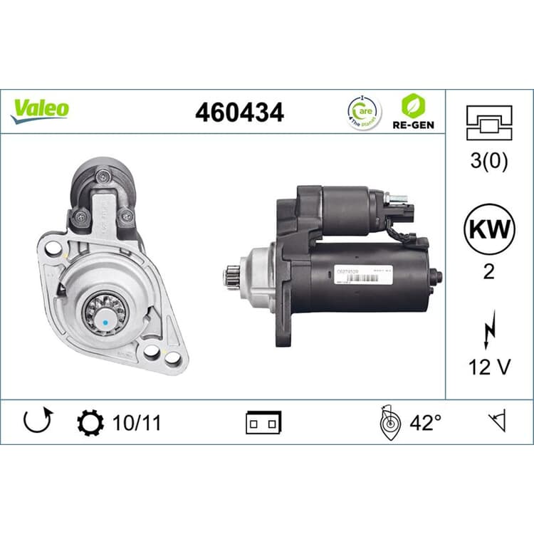 Bild von VALEO 460434 Anlasser Starter 12 2 11 NO R  134 76 VOLKSWAGEN: Golf 4, Transporter 5 Bus, Touran I, SKODA: Octavia 2 Combi, Fabia I Hatchback