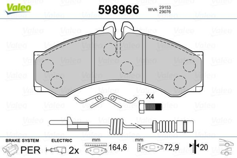 Bild von VALEO 598966 Bremsbelagsatz Bremsbeläge, Bremsklötze, Bremssteine inkl. Verschleißwarnkontakt ohne Anti-Quietsch-Blech