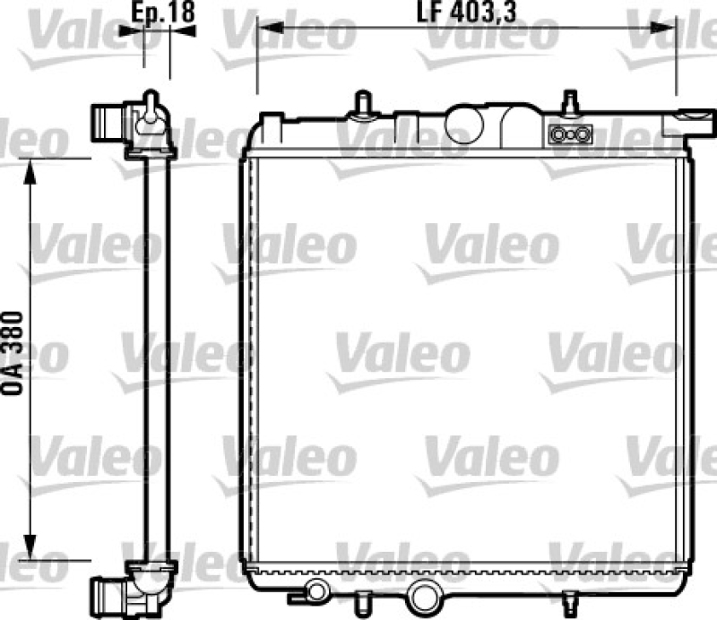 Bild von VALEO 732885 Kühler, Motorkühlung Kühler, Wasserkühler, Autokühler Aluminium 380 403 18 Kühlrippen mechanisch gefügt PEUGEOT: 206+ Hatchback