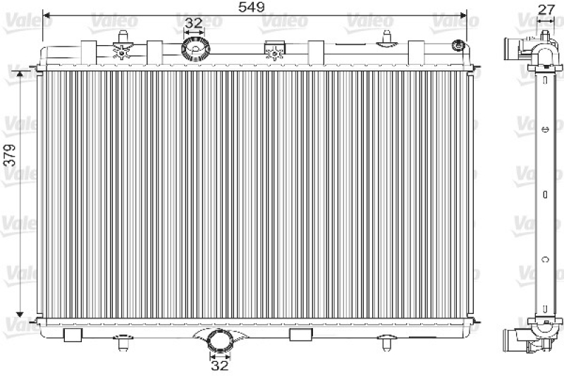 Bild von VALEO 733101 Kühler, Motorkühlung Kühler, Wasserkühler, Autokühler Aluminium 544 380 23 ohne Kühlmittelregler, ohne Kappe Kühlrippen mechanisch gefügt