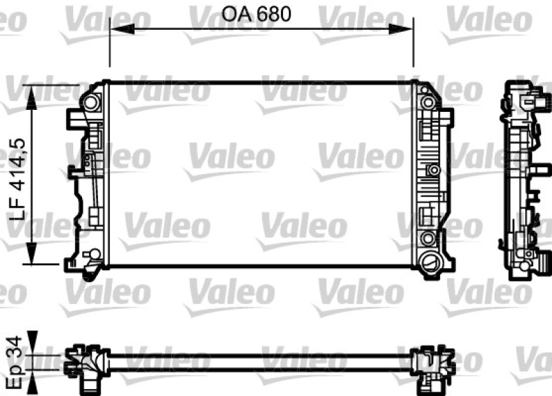 Bild von VALEO 734929 Kühler, Motorkühlung Kühler, Wasserkühler, Autokühler Aluminium 680 415 34 ohne Kühlmittelregler Kühlrippen mechanisch gefügt