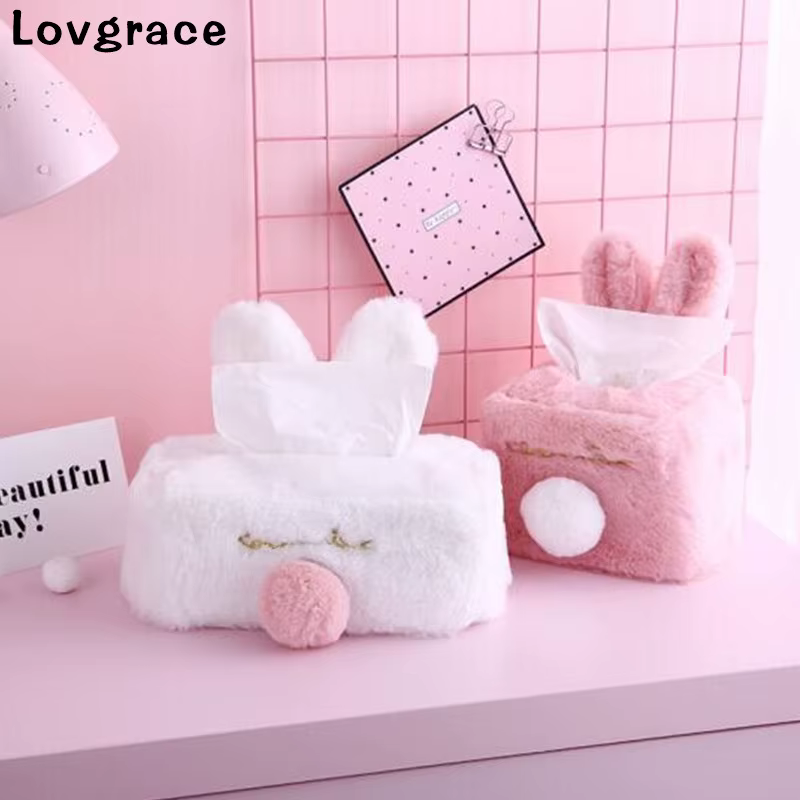 Bild von Süße Farbe Rosa Weiß Plüsch Kaninchen Tissue Box Durable Hause Auto Hotel Sofa Papier Tissue