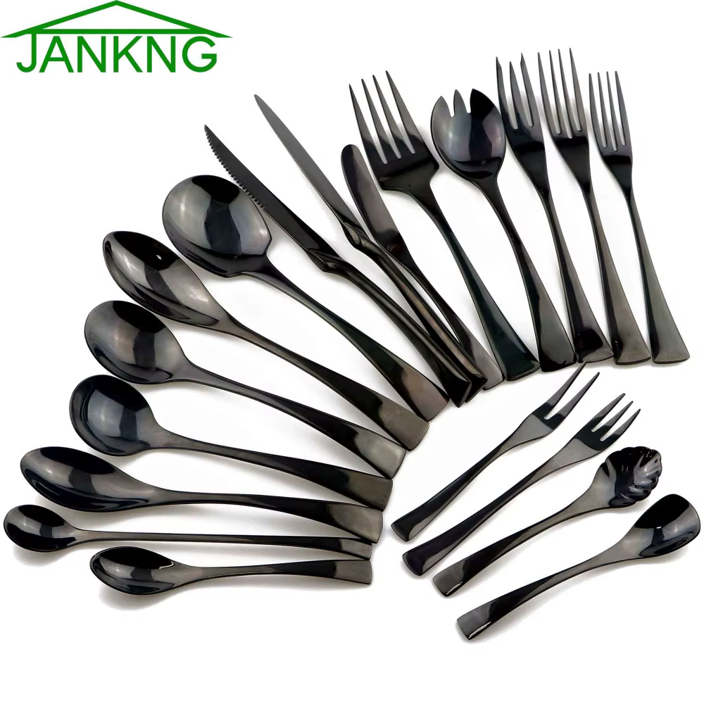 Bild von JANKNG 1-Stück Schwarz Besteck Set 18/10 Edelstahl Westlichen Besteck Lebensmittel Geschirr Sets
