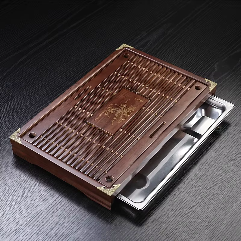 Bild von Chinese Festen Holz Tee Tablett Teegeschirr Kung Fu Tee-Set Carving Tisch Schublade Typ Lagerung
