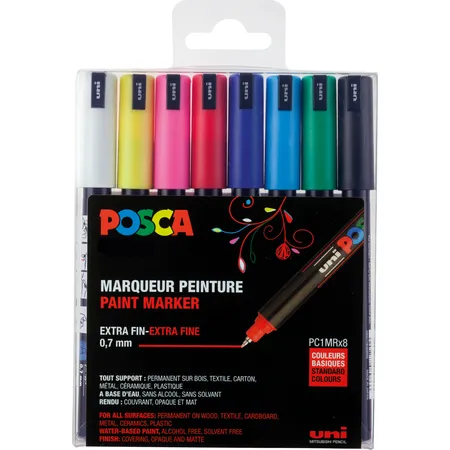 Bild von uni-ball Filzstift Fasermaler Uni Posca PC-1MR 0,7 sortiert VE=8 Stück