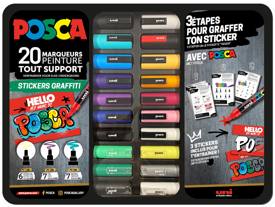 Bild von POSCA Pigmentmarker STICKERS GRAFFITI, 20er Metallbox bestehend aus: 6 x PC1MC, 7 x PC3M und 7 x PC5M - 1 Stück (M POSCA/20 017)