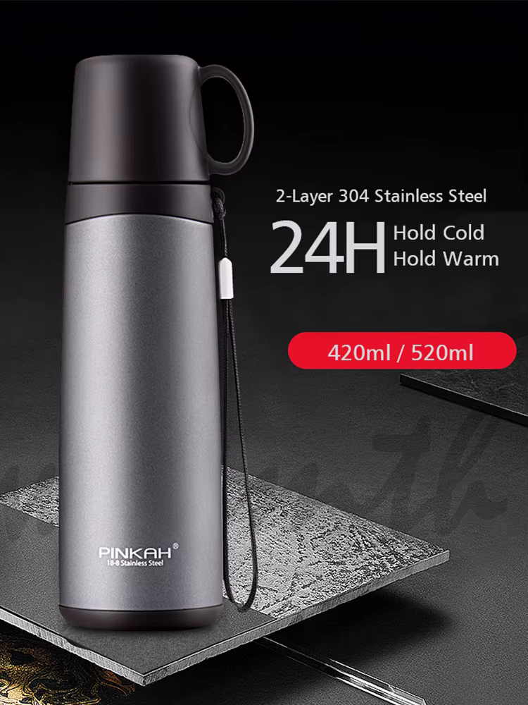 Bild von PINKAH Thermos Flasche 420 ml 520 ml Edelstahl Vakuum Glaskolben Reise Kaffee Thermo Becher Schule