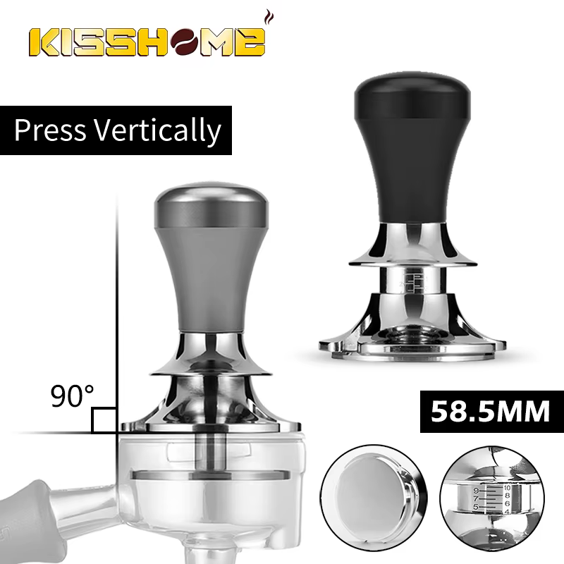 Bild von 58,5mm Einstellbare Tiefe Kaffee Tamper Kalibriert Stetigen Druck Espresso Distributor Edelstahl