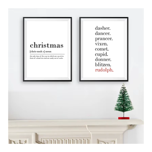 Bild von Weihnachten Definition Print Wand Kunst Leinwand Malerei Winter Dekor, Rentier Namen Dasher Tänzer