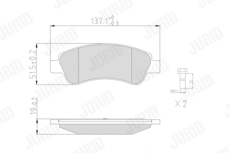 Bild von JURID 573030J Bremsbelagsatz Bremsbeläge, Bremsklötze, Bremssteine nicht für Verschleißwarnanzeiger vorbereitet mit Zubehör PEUGEOT: 207 Hatchback