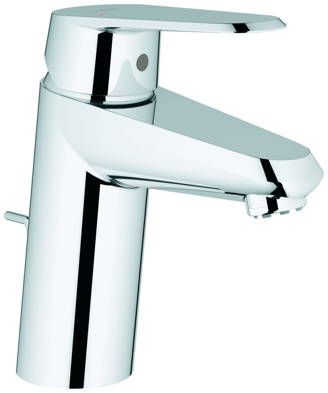Bild von Grohe Eurodisc-Cosmopolitan Einhand-Waschtischbatterie, DN 15 S-SizeEinlochmontageGrohe SilkMove 35 mm Keramikkartuschevariabel einstellbare Mengenbegrenzungmit TemperaturbegrenzerGrohe StarLight® ChromoberflächenGrohe EcoJoy 5,7 l/min SpeedClean MousseurGrohe QuickFix Plus SchnellbefestigungssystemAuslauf mit StrahlreglerZugstangen-Ablaufgarnitur 1 1/4 " flexible AnschlussschläucheNiederdruck für offene Warmwasserbereiter