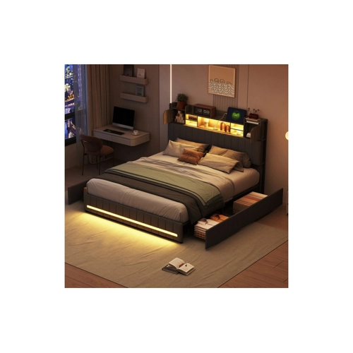 Bild von FUROKOY Polsterbett mit Stauraum und LED Beleuchtung