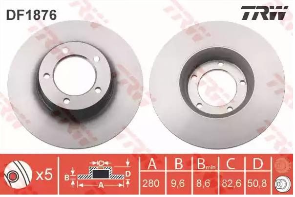 Bild von TRW DF1876 Bremsscheibe Bremsscheiben, Scheibenbremsen 280 9,6 5 111,3 voll lackiert