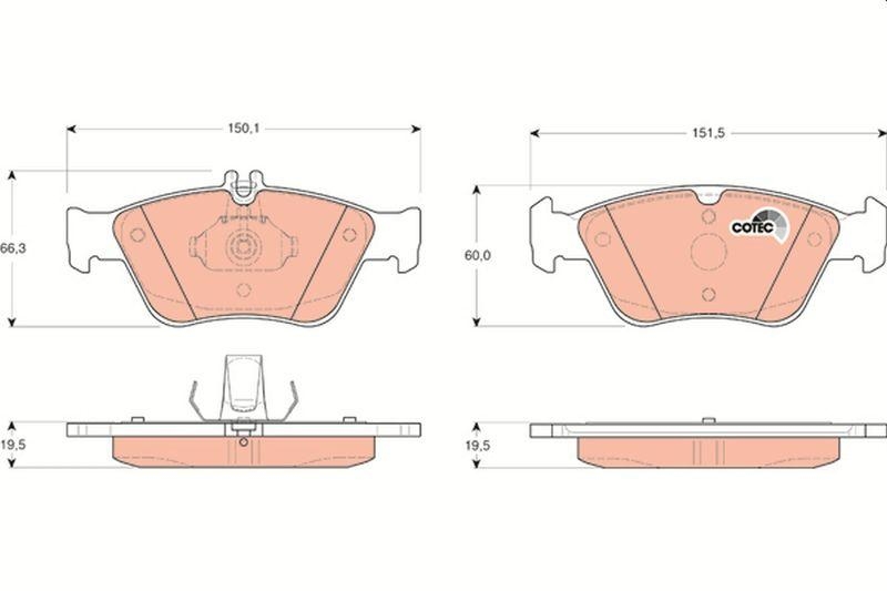 Bild von TRW COTEC GDB1205 Bremsbelagsatz Bremsbeläge, Bremsklötze, Bremssteine für Verschleißwarnanzeiger vorbereitet MERCEDES-BENZ: E-Class Saloon